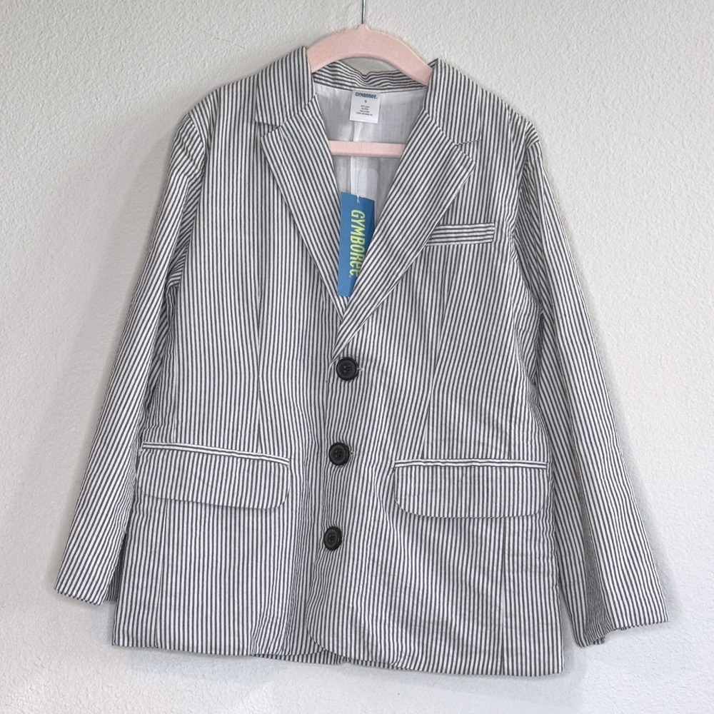 GYMBOREE NEW! Seersucker Boys Blazer Sport Coat SM 5-6 Gray White Easter Wedding